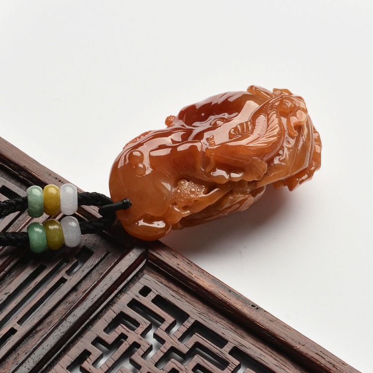(超值推荐)糯冰种红黄翡连年有余挂件