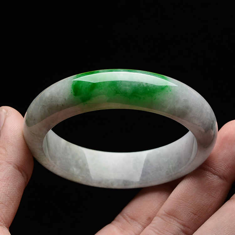 糯冰种晴水飘阳绿手镯(一对)(57mm/55.1mm）