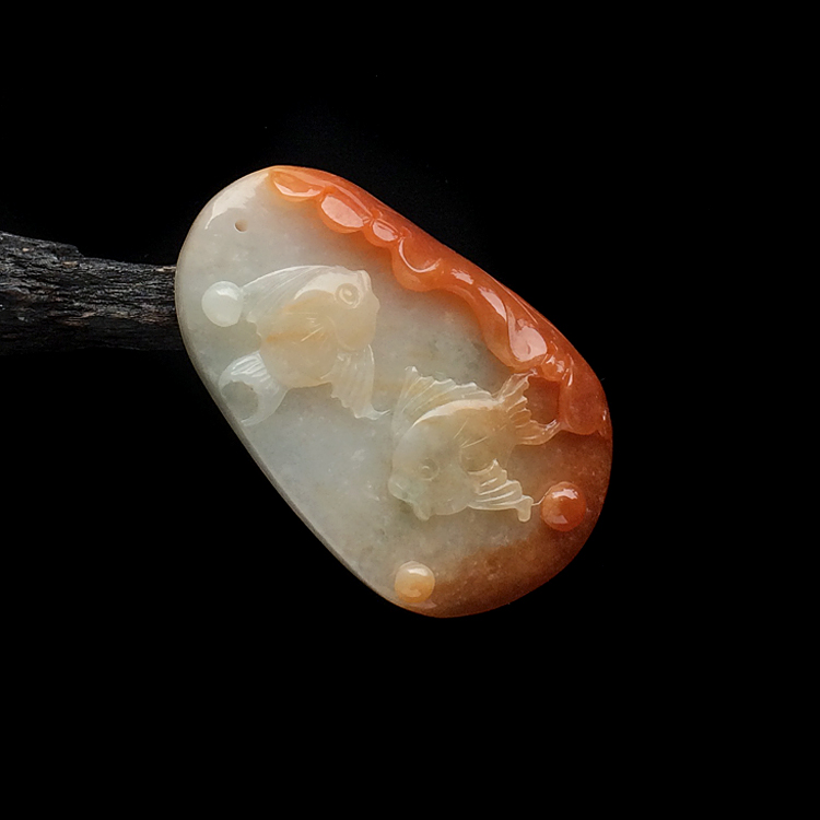 糯冰种红黄翡年年有余挂件