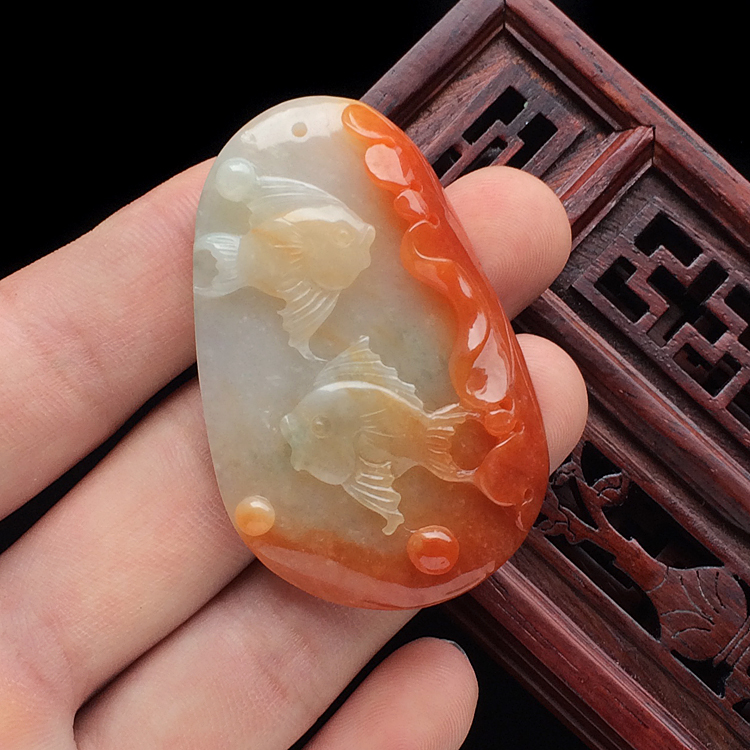 糯冰种红黄翡年年有余挂件