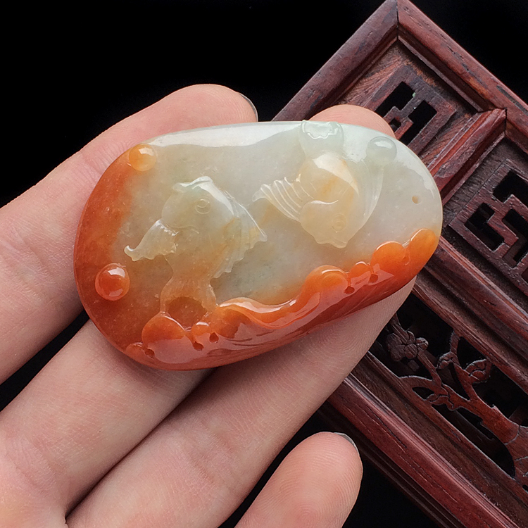 糯冰种红黄翡年年有余挂件