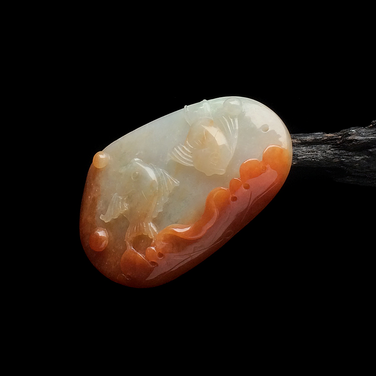 糯冰种红黄翡年年有余挂件