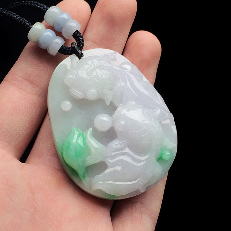 糯冰种飘翠年年有余挂件