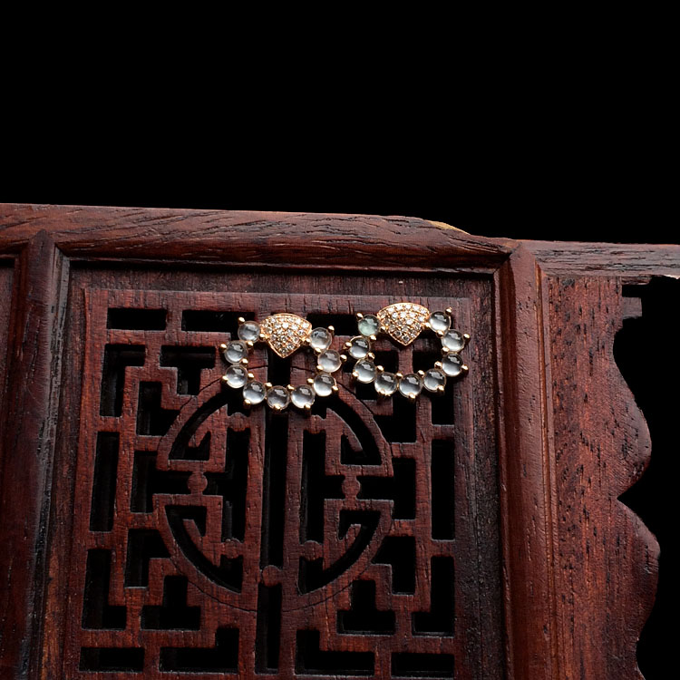 玻璃种无色镶玫瑰金钻石耳钉