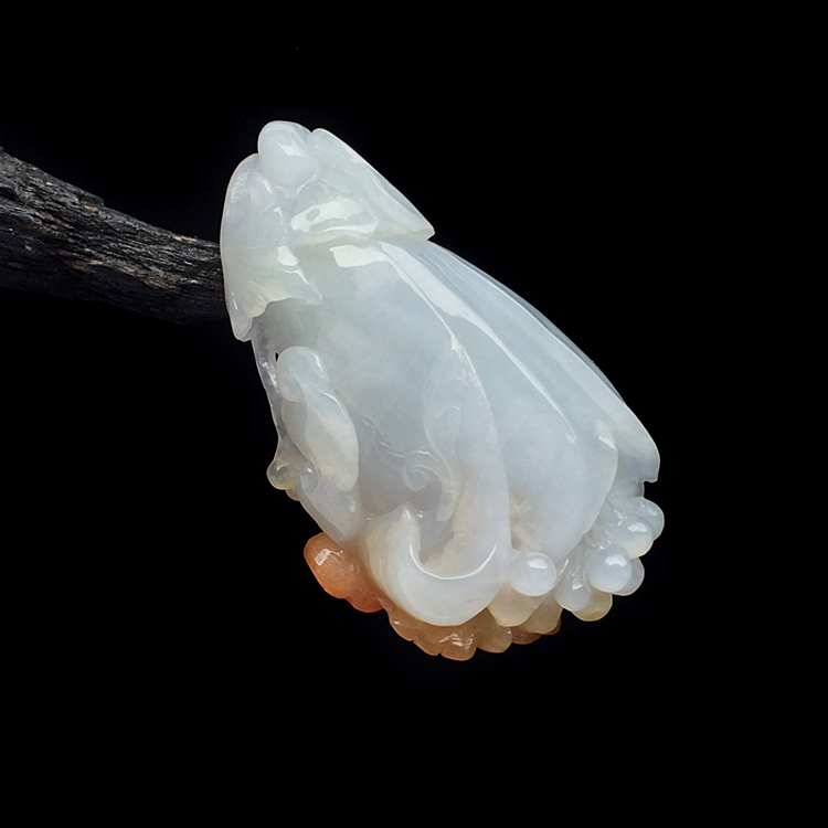 糯冰种红黄翡玉兰花挂件