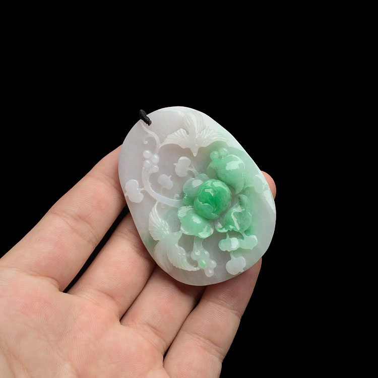 糯冰种飘翠鸟语花香挂件