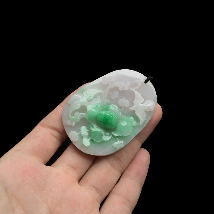 糯冰种飘翠鸟语花香挂件