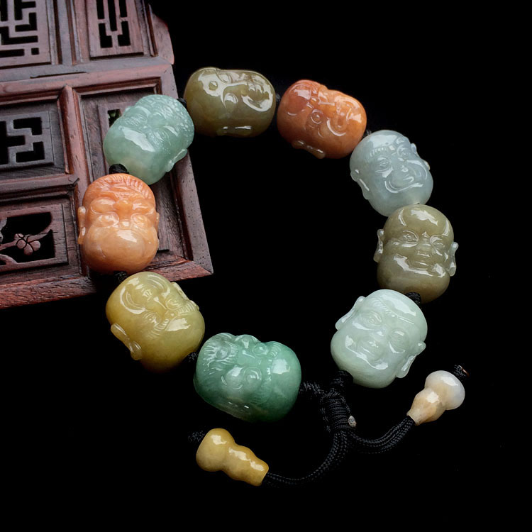 糯冰种三彩罗汉头手链