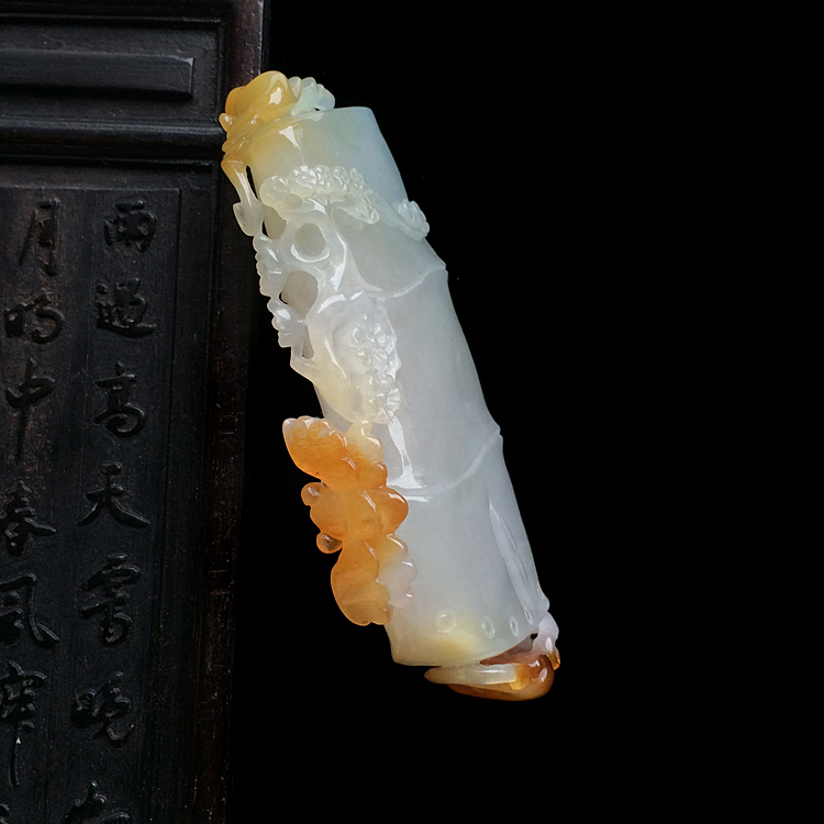 糯冰种黄翡节节高挂件