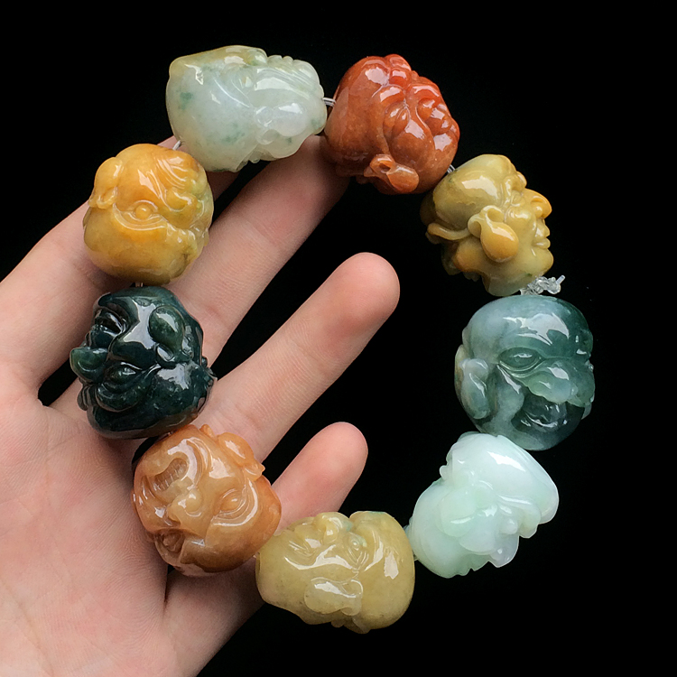(超值推荐)糯冰种三彩罗汉头手链