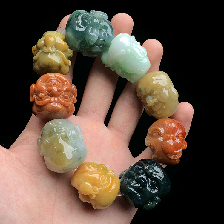 (超值推荐)糯冰种三彩罗汉头手链