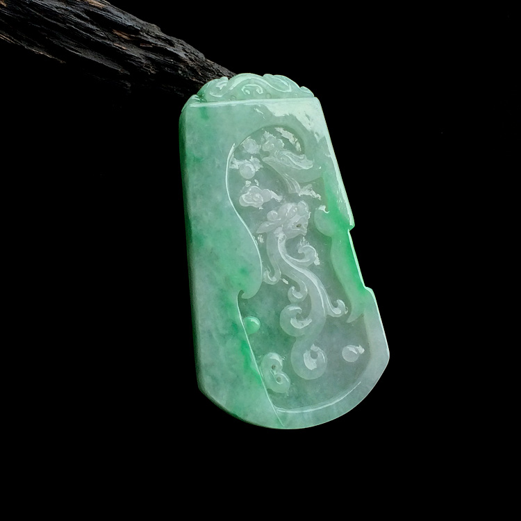 糯冰种飘翠龙凤呈祥挂件