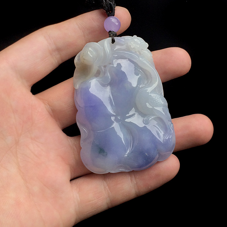 糯冰种紫罗兰飘花一路连科挂件