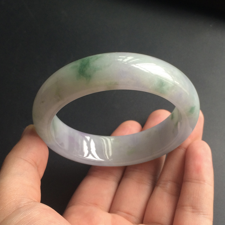 (超值推荐)糯冰种紫罗兰带飘花手镯(59.8mm)