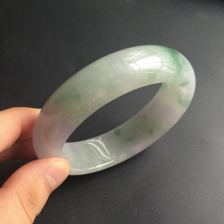 (超值推荐)糯冰种紫罗兰带飘花手镯(59.8mm)