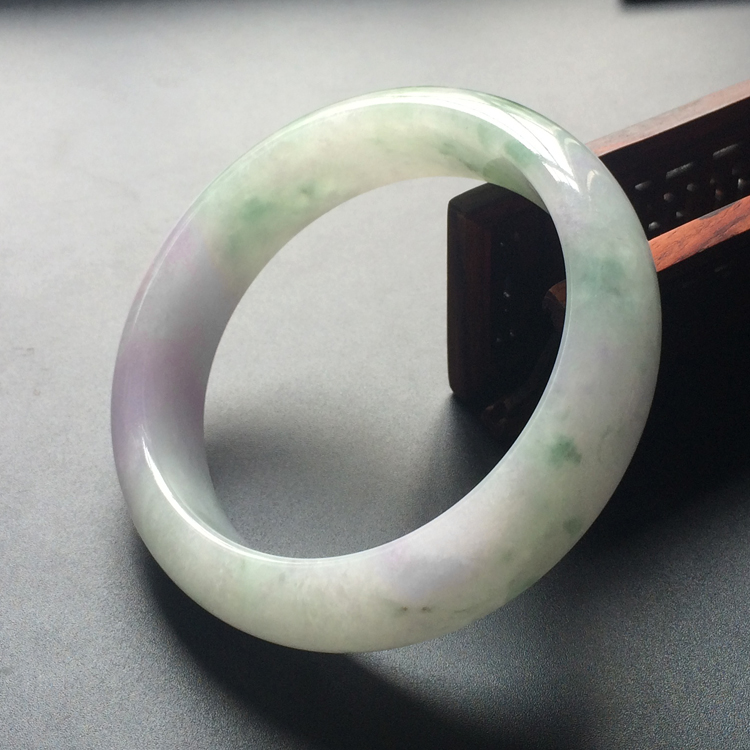 (超值推荐)糯冰种紫罗兰带飘花手镯(59.8mm)