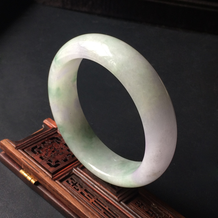 (超值推荐)糯冰种紫罗兰带飘花手镯(59.8mm)