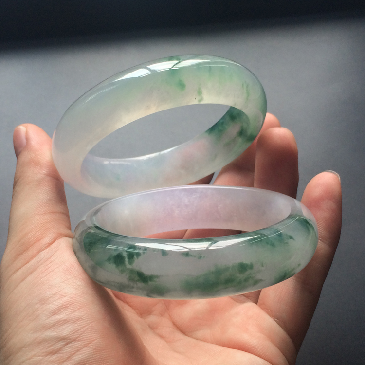 (超值推荐)冰种飘花略带紫罗兰手镯(一对)(59.4mm/59.2mm)