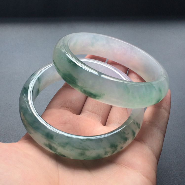 (超值推荐)冰种飘花略带紫罗兰手镯(一对)(59.4mm/59.2mm)