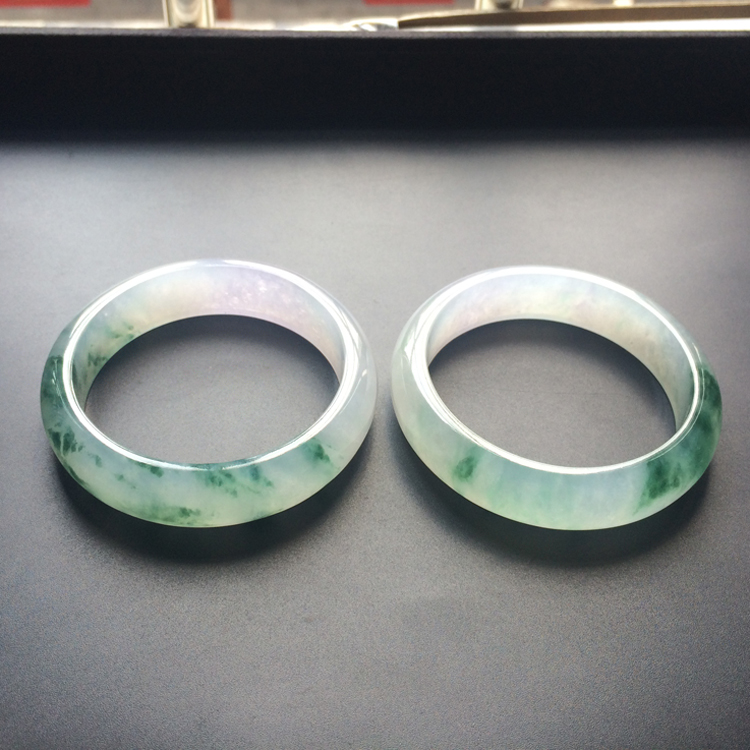 (超值推荐)冰种飘花略带紫罗兰手镯(一对)(59.4mm/59.2mm)
