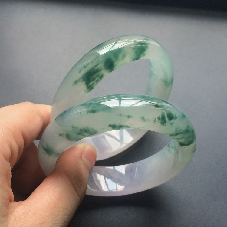 (超值推荐)冰种飘花略带紫罗兰手镯(一对)(59.4mm/59.2mm)