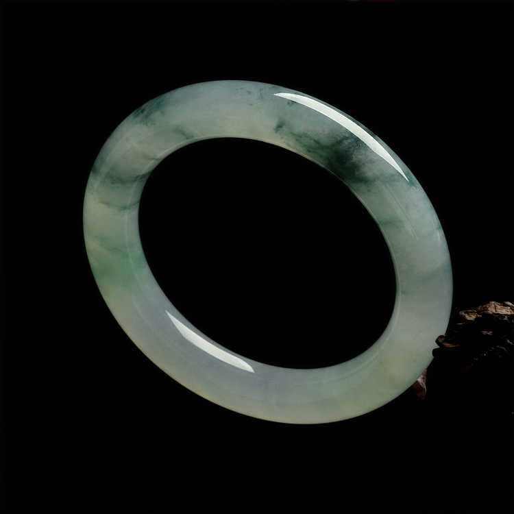 (超值推荐)糯冰种飘花圆条手镯(58.3mm)