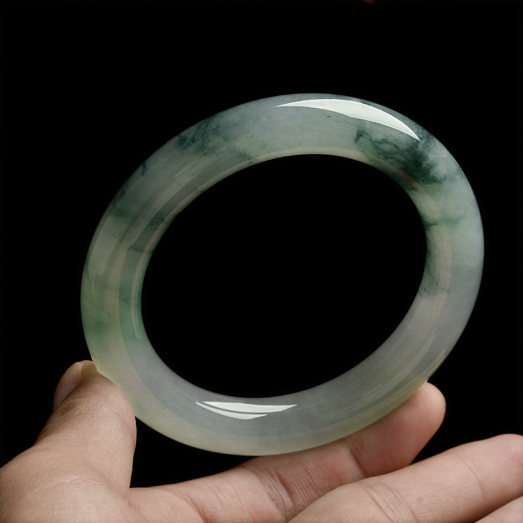 (超值推荐)糯冰种飘花圆条手镯(58.3mm)