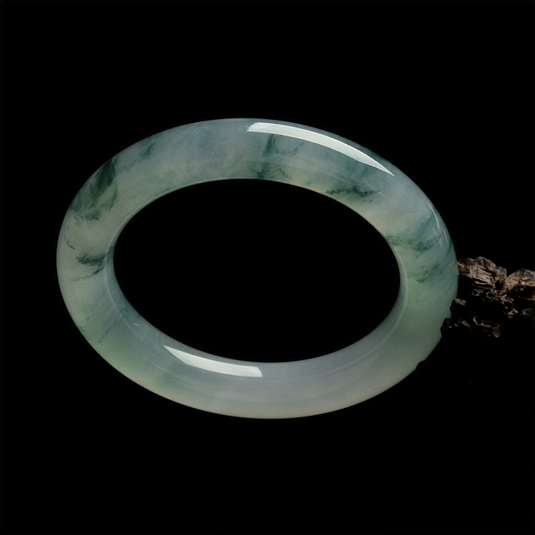 (超值推荐)糯冰种飘花圆条手镯(58.4mm)