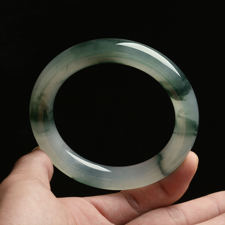 (超值推荐)糯冰种飘花圆条手镯(58.6mm)
