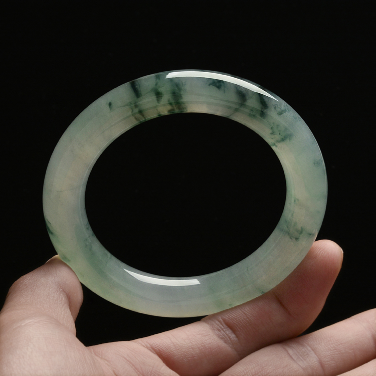 (超值推荐)糯冰种飘花圆条手镯(54.4mm)