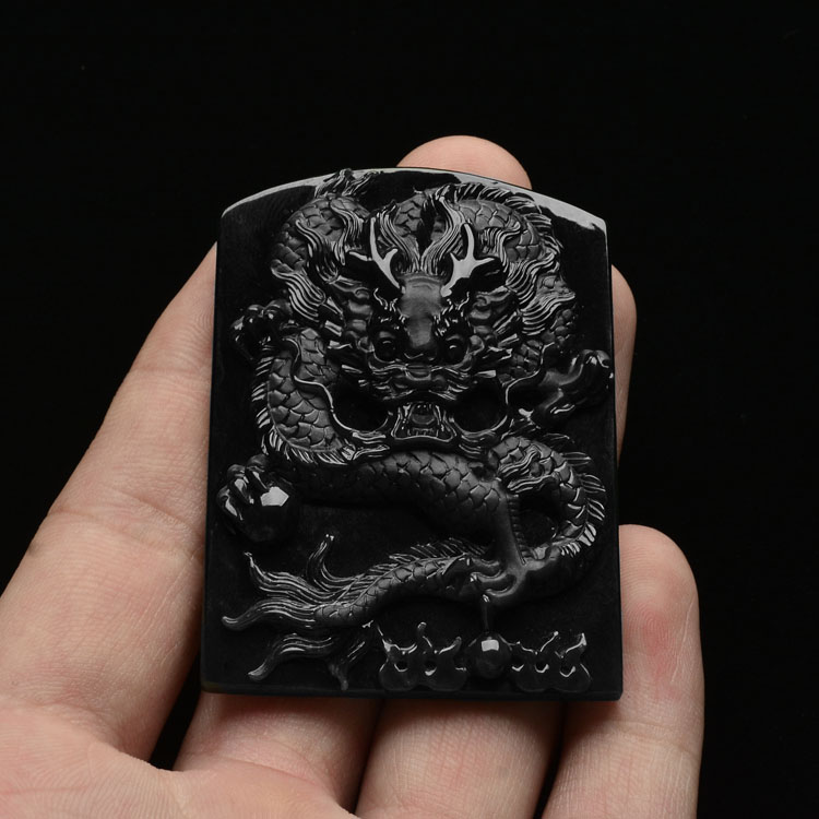 冰种墨翠龙牌挂件