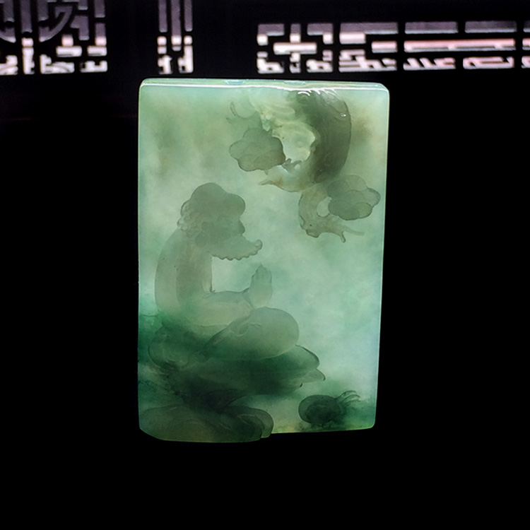 糯冰种飘花达摩挂件