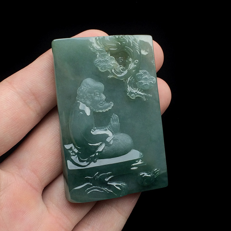 糯冰种飘花达摩挂件