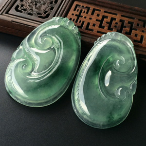 (超值推荐)冰种飘花如意挂件(一对)