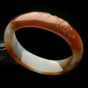 糯冰种红黄翡飘花雕花贵妃手镯(59mm-53.1mm)