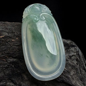 冰种飘花双龙如意挂件