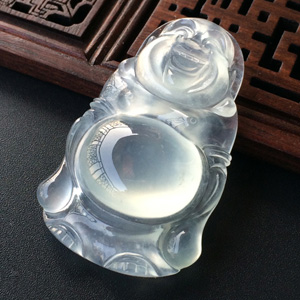(超值推荐)冰玻种淡晴水站佛挂件