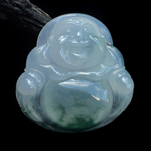 冰种飘花玉佛挂件
