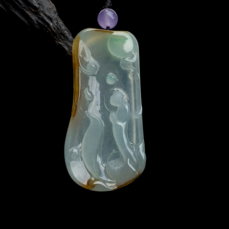 冰种褐黄翡略飘花莲悟挂件