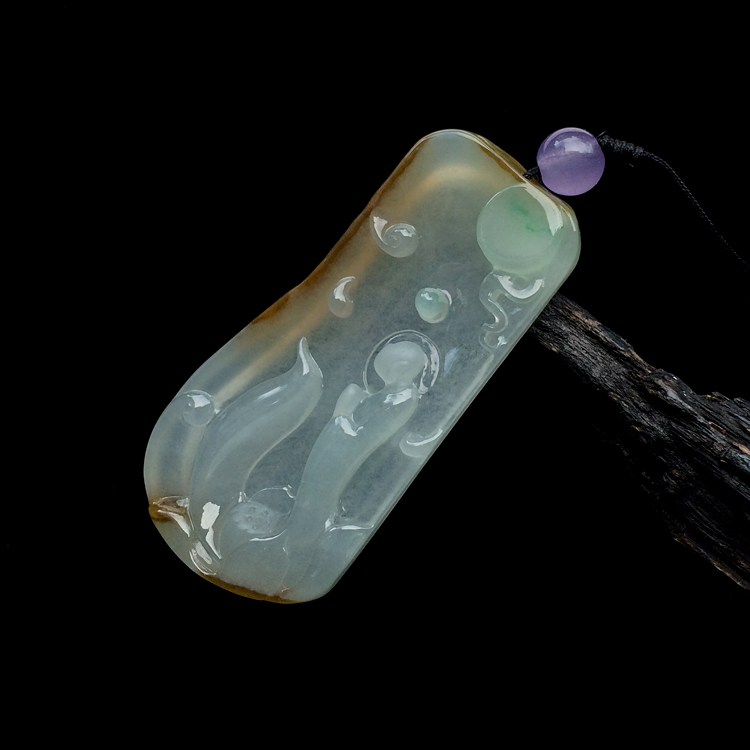 冰种褐黄翡略飘花莲悟挂件