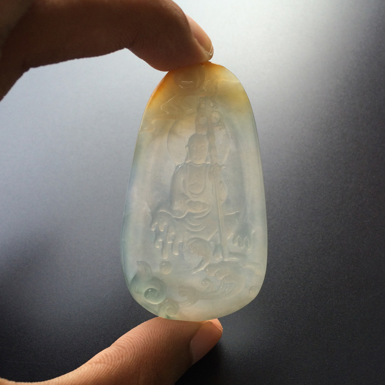 (超值推荐)冰种红黄翡略飘花地藏王挂件