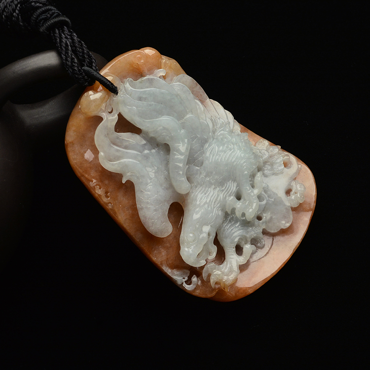 糯冰种红黄翡大展鸿图挂件