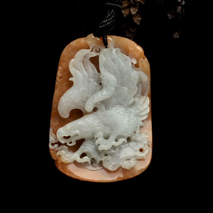 糯冰种红黄翡大展鸿图挂件