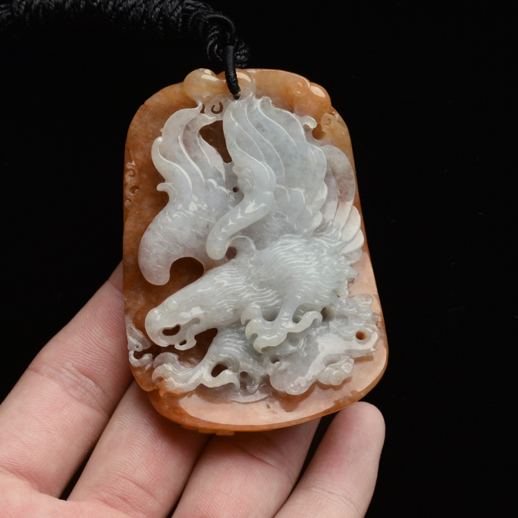 糯冰种红黄翡大展鸿图挂件