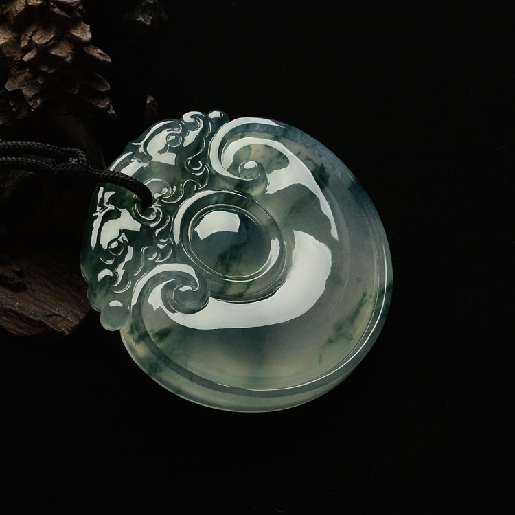 冰玻种飘花双龙如意挂件