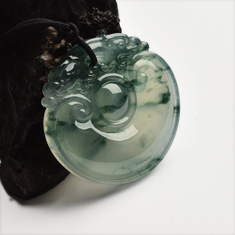 冰玻种飘花双龙如意挂件