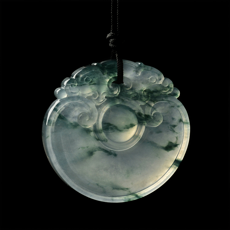 冰玻种飘花双龙如意挂件