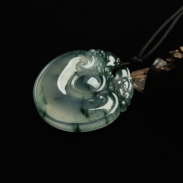 冰玻种飘花双龙如意挂件