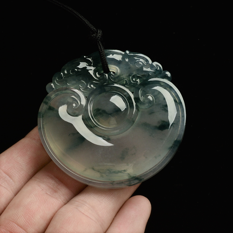 冰玻种飘花双龙如意挂件