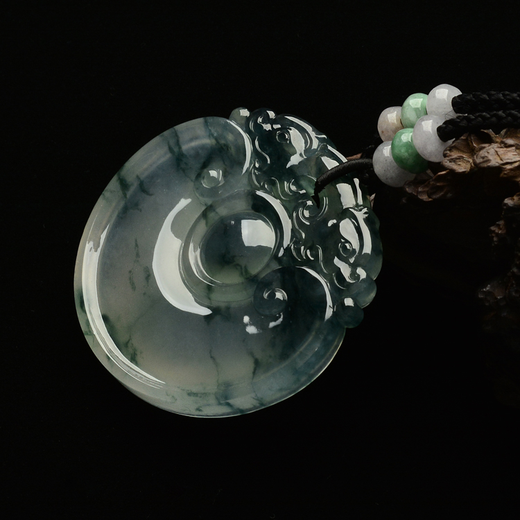 （超值推荐）冰玻种飘花双龙如意挂件